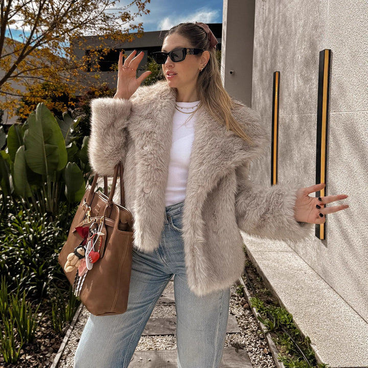 Damer Fluffy Plus Size Jakke med Blødt Pels Stilla