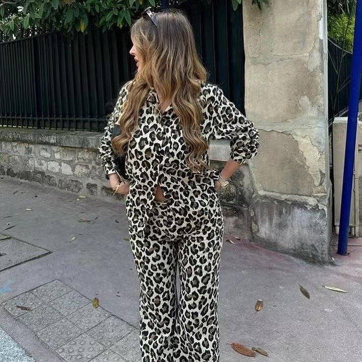 Dame brede linnedbukser i trendy leopardprint Stilla