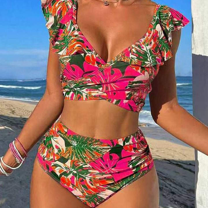 Dame Cropped Bikini-sæt med legende flæse-design og elegant bindesystem Skovae