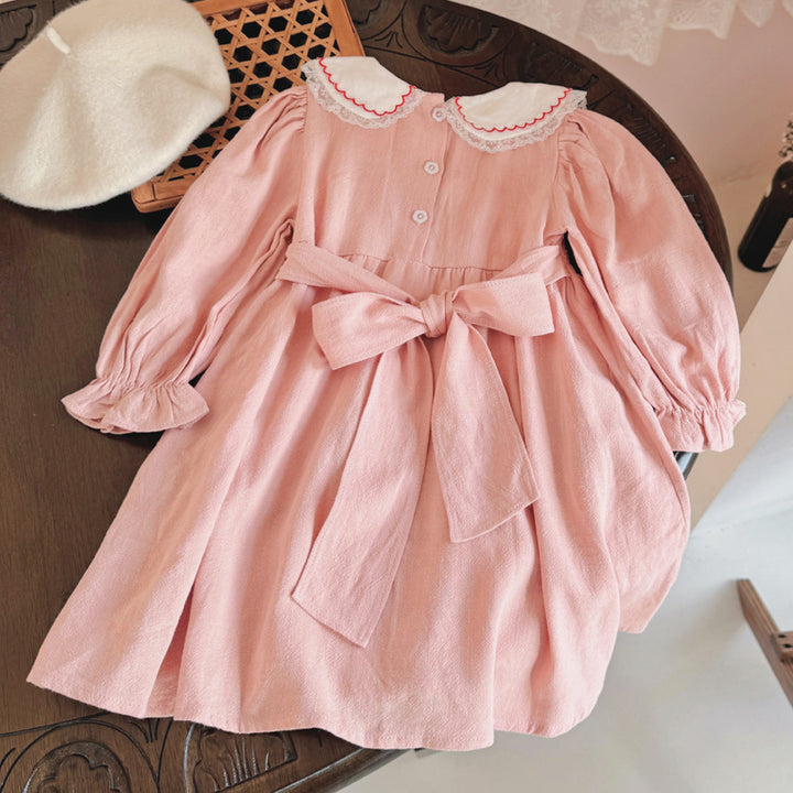 Pige Smock-bomuldsdress med broderet Peter-Pan-krave Stilla