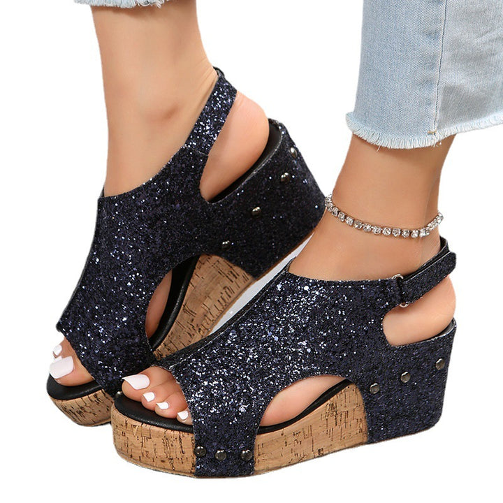 Damer Glamourøse Wedge-sandaler med funklende rhinestone-dekorationer Stilla