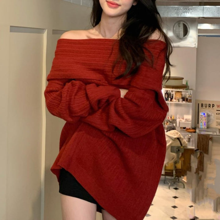 Kvinders oversized sweater med afslappet off-shoulder design og fin ribstruktur Stilla