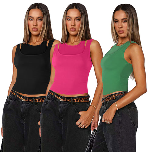 Dame figurtilpasset Crop-Top med firkantet udskæring og brede stropper Stilla
