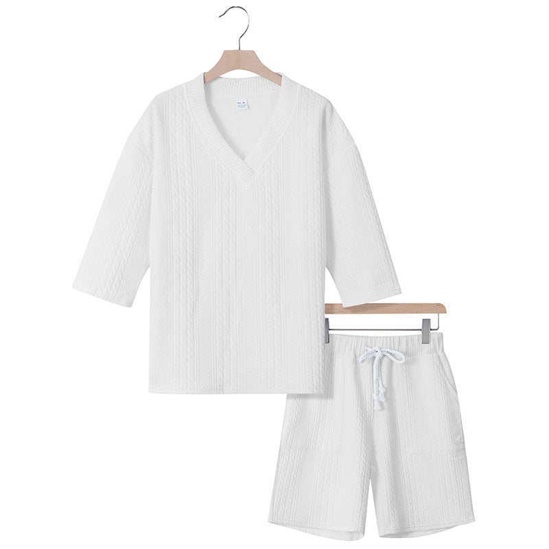 Unisex nan afslappet lounge-sæt med V-hals-top og snorbund-shorts Skovae