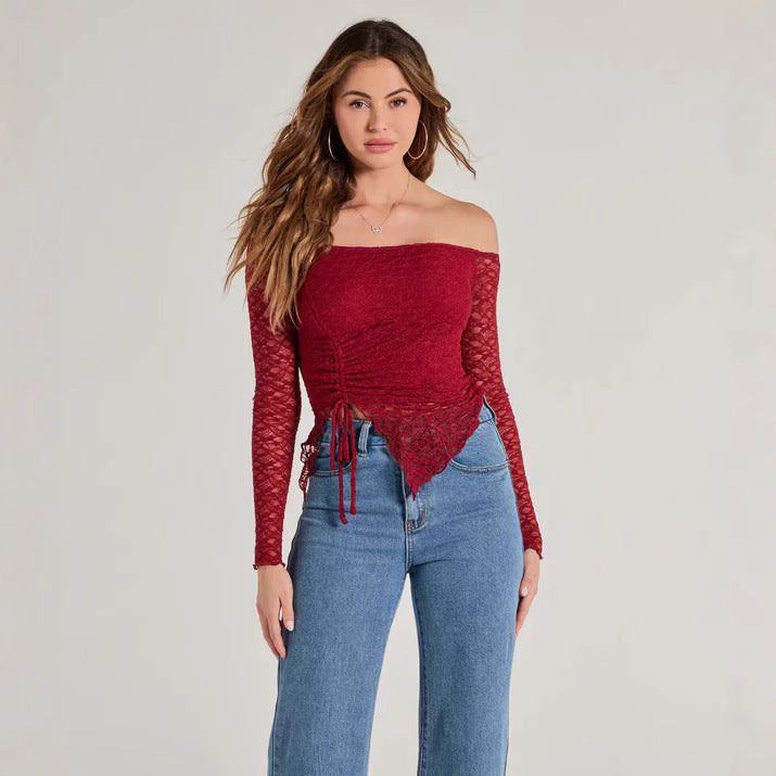 Dame Off-Shoulder Spids Overdel med justerbar kant Stilla