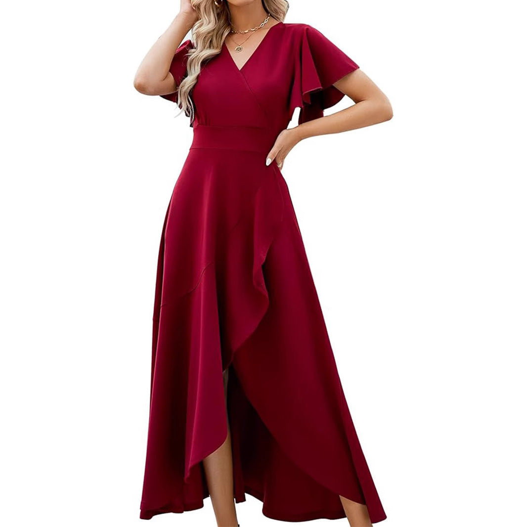 Dame Elegant Maxikjole med asymmetrisk kant og flæsedetaljer Stilla