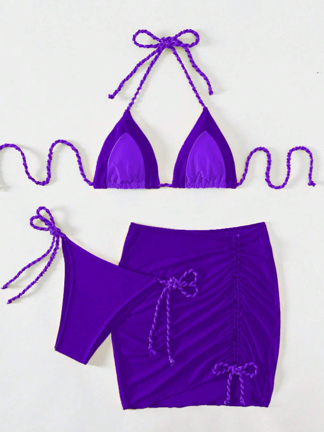 Dame bikini sæt med raffineret indpakningsskørt og farverigt knude-design Stilla