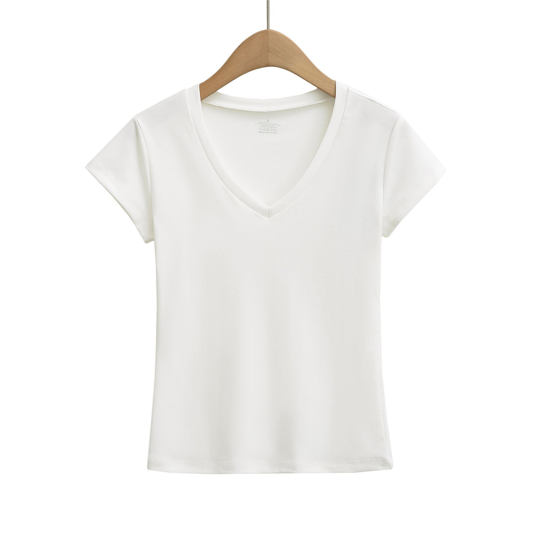 Dame V-hals T-shirt lavet af åndbart strækstof Stilla