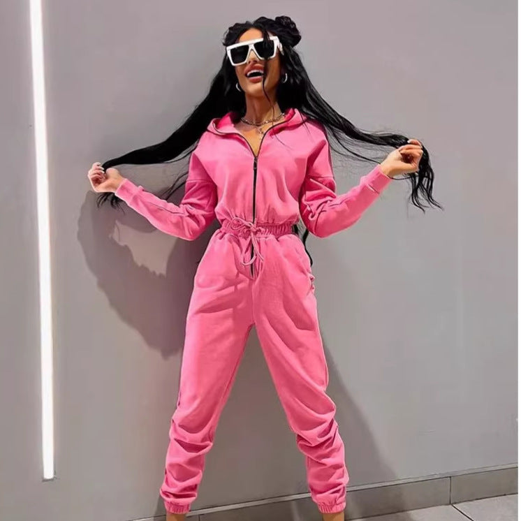 Dame jumpsuit med høj krave og elastisk talje Skovae