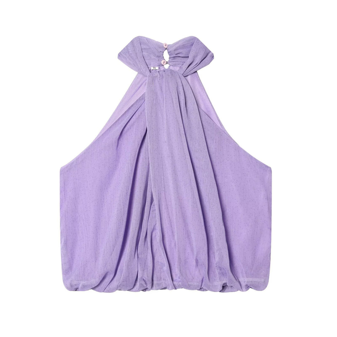 Dame halterneck-top med elegant drapering og kvalitetsstoffer Skovae