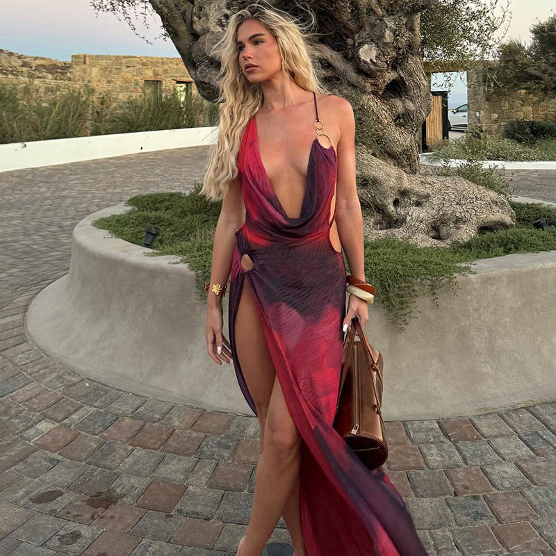 Dame Maxi-nederdel med elegante draperinger og dyb split Stilla
