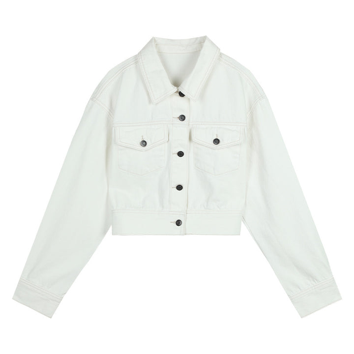 Dame Cropped Denimjakke med høje lommer og moderne knaplukning Stilla