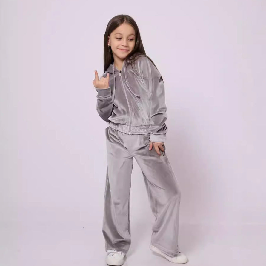 Kvinders Velour Sweat Suit med Hætte og Elastisk Livlinje Skovae