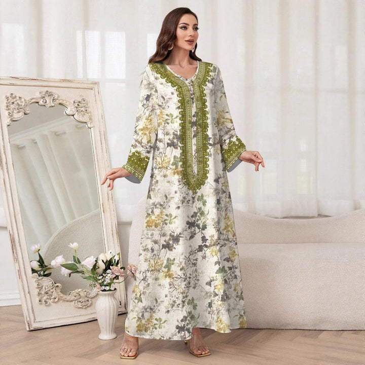 Dame lang Kaftan med floralt design og elegant broderi Stilla