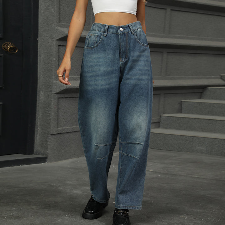 Dame løse høj talje jeans med bred ben og lommer Stilla