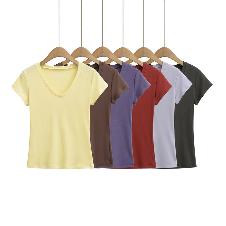 Dame V-hals T-shirt lavet af åndbart strækstof Stilla