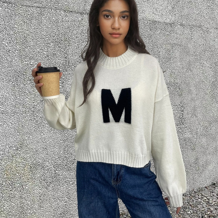 Kvinder Oversized Strik Sweater med Unikt Frontdesign Stilla