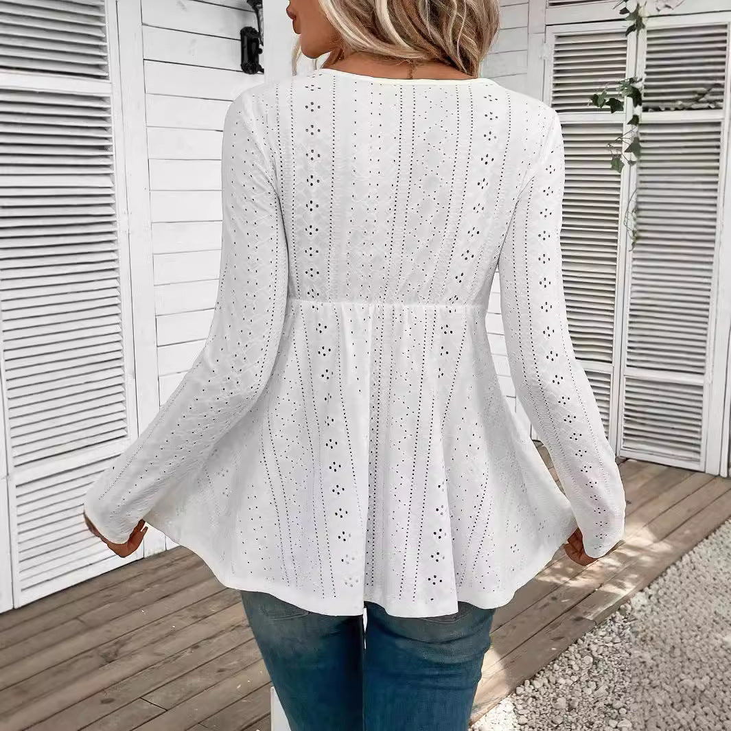 Dame nan romantiske Broderie-Anglaise Tunika med talje-spidsbånd og V-udskæring Skovae