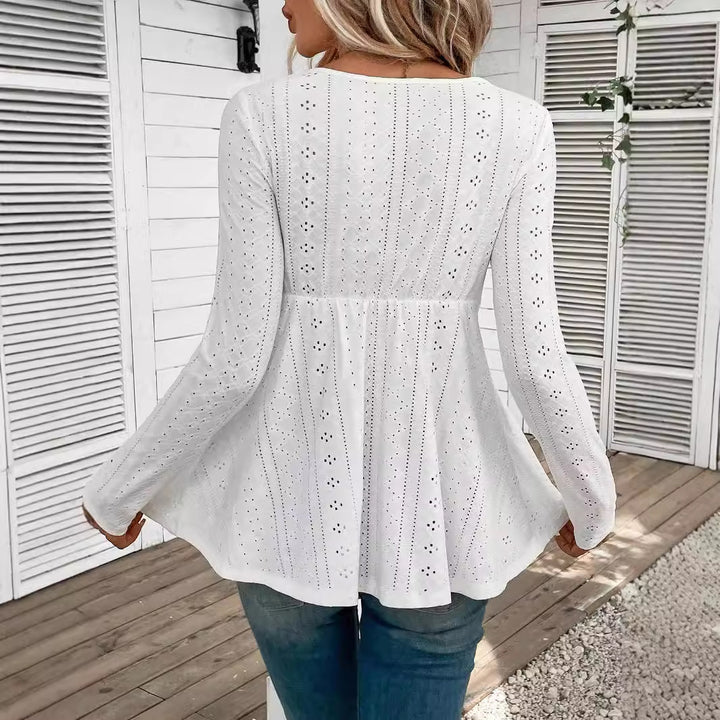 Dame nan romantiske Broderie-Anglaise Tunika med talje-spidsbånd og V-udskæring Skovae