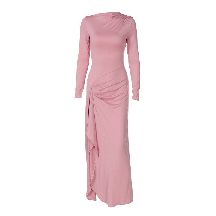 Damer Elegant Langærmet Maxikjole med asymmetrisk Snit og Raffineret Drapering Stilla