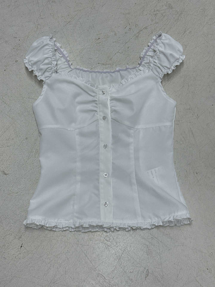 Damen Crop-Oberteil mit Rüschen und Knopfdetails Skovae