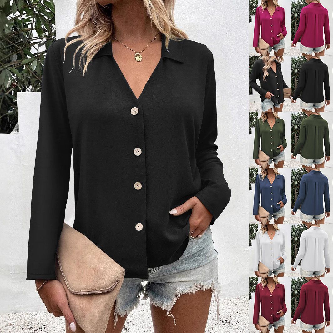 Dame elegant bluse med V-hals og knapdetaljer Stilla