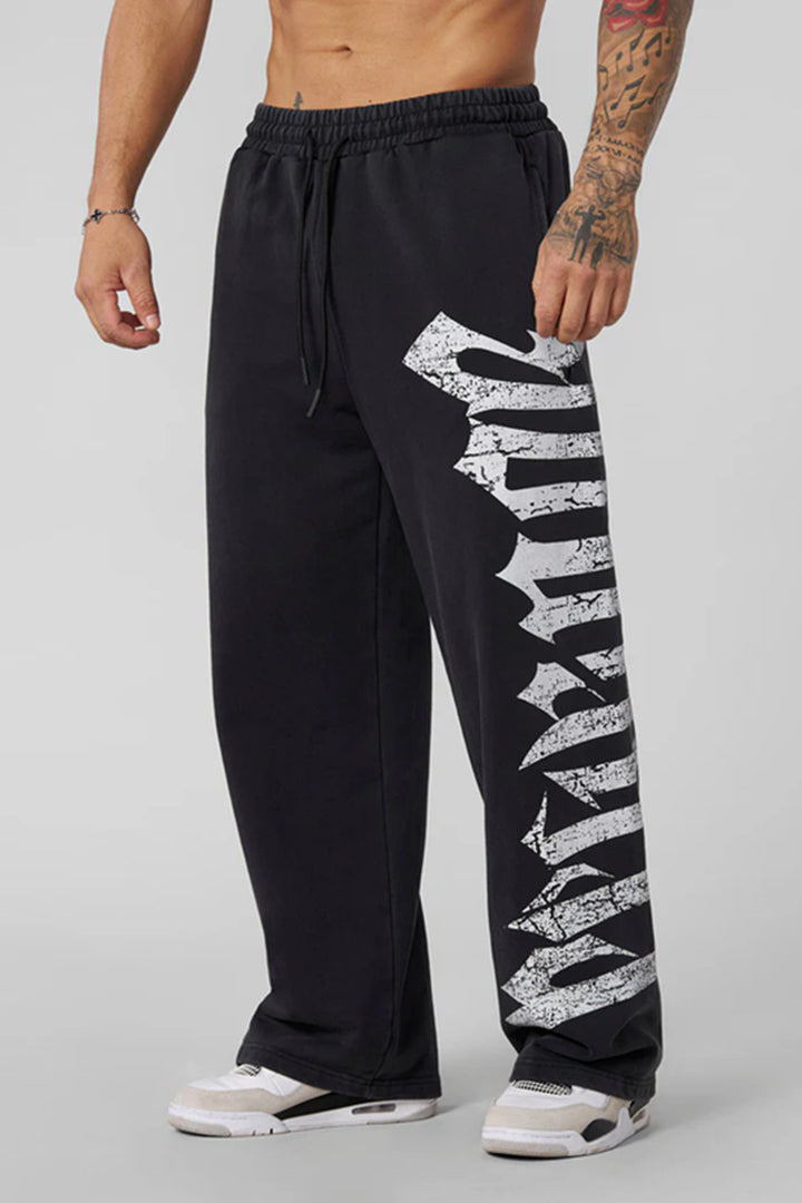 Herre nan vidde sweatbukser lavet af børstet fleece med sidelæns vintage-print og snor i livet Skovae