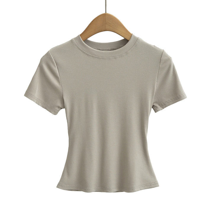 Dame kropsnær kortærmet T-shirt med fint ribmønster og rund halsudskæring Stilla