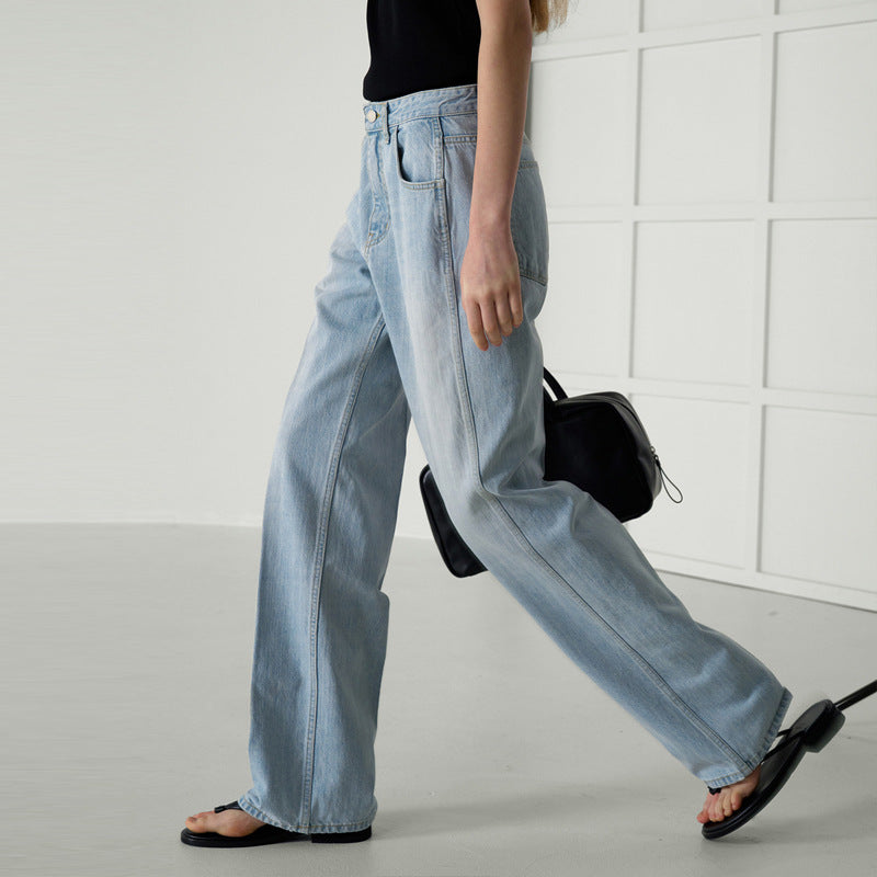 Dame Bredskårne jeans med moderne vask og afslappet snit Stilla
