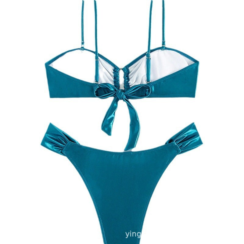 Dame Bøjle-Bikini-Sæt med skinnende stof og justerbare stropper Stilla