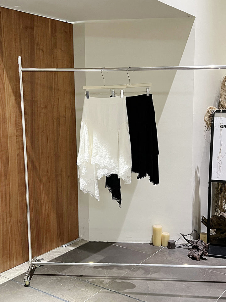 Dame elegant sommernederdel med filigran spidskant og asymmetrisk snit Stilla