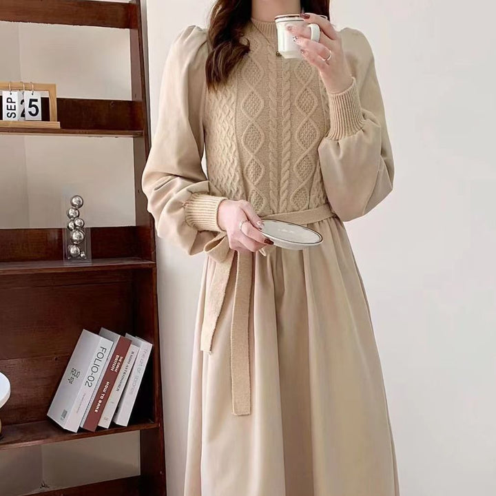Femme Elegant Langærmet Strik Maxi Kjole Stilla