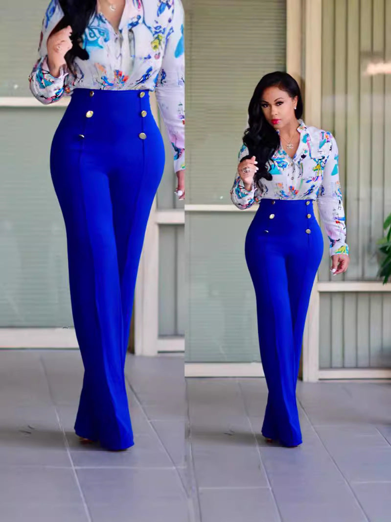Dame Flared High-Waist-bukser med dekorative knapper Stilla