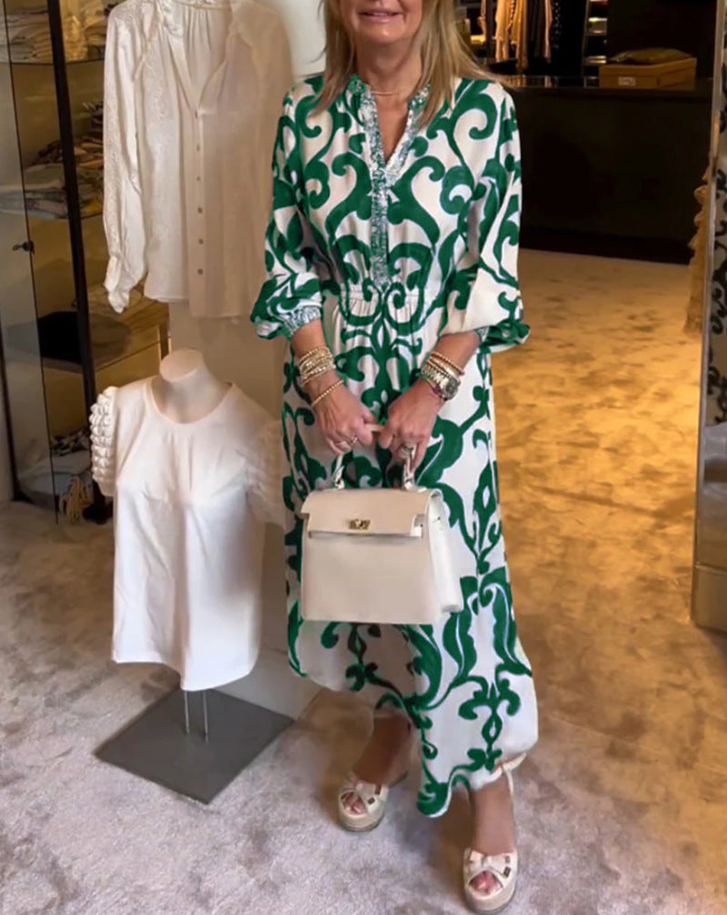 Dame maxikjole med elegant bølgemønster og luftige ærmer Stilla
