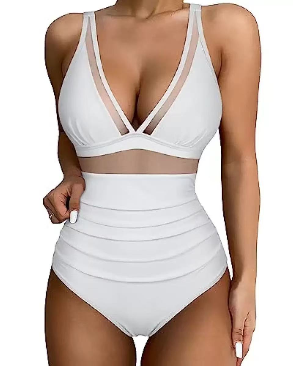 Dame højtaljede bikinier med mesh-detaljer og dyb udskæring Stilla