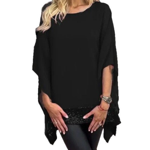 Kvindernes fashionable poncho top med elegant blonderfinish Stilla