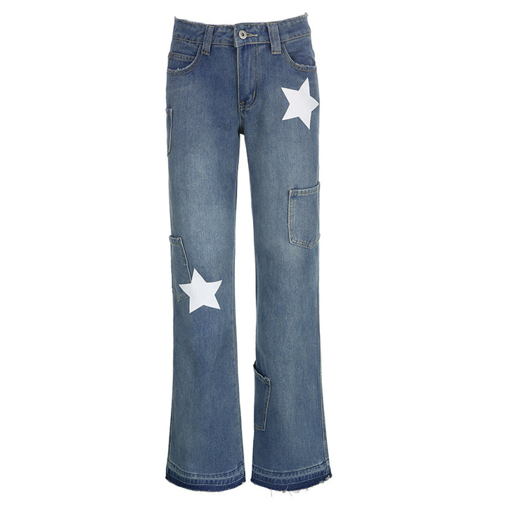 Dame Wide-Leg Jeans med fashionable stjernedekorationer Stilla