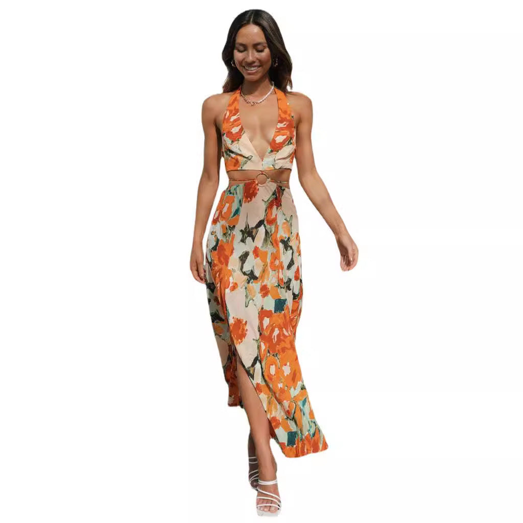 Dame maxikjole med trendy cut-out og blomster mønster Stilla