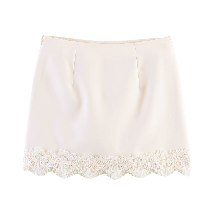 Dame Fin Nederdel med elegant Blonderdekor Skovae