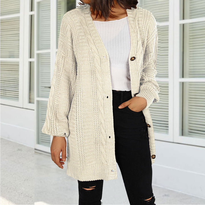 Dame chunky strik cardigan med elegant knaplukning og brede ærmer Stilla