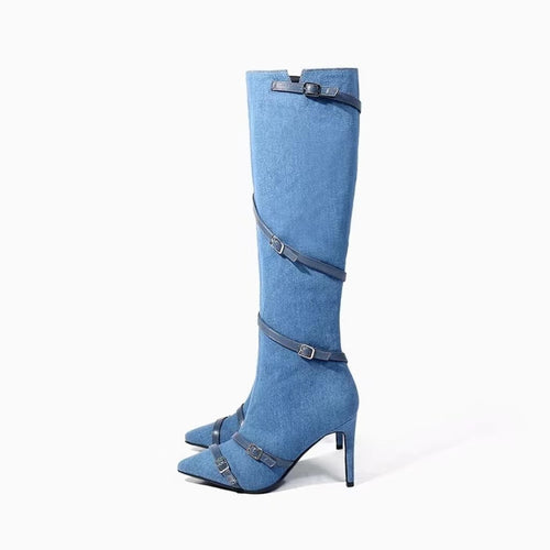 Dame Overknee Stiletto Støvler med dekorative rem-detaljer Stilla