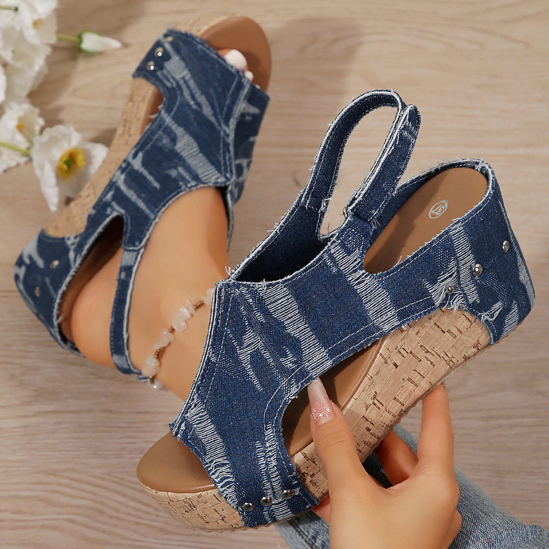 Dame kile-sandaler i moderigtig denim-look med elastisk fodsengsdesign Stilla