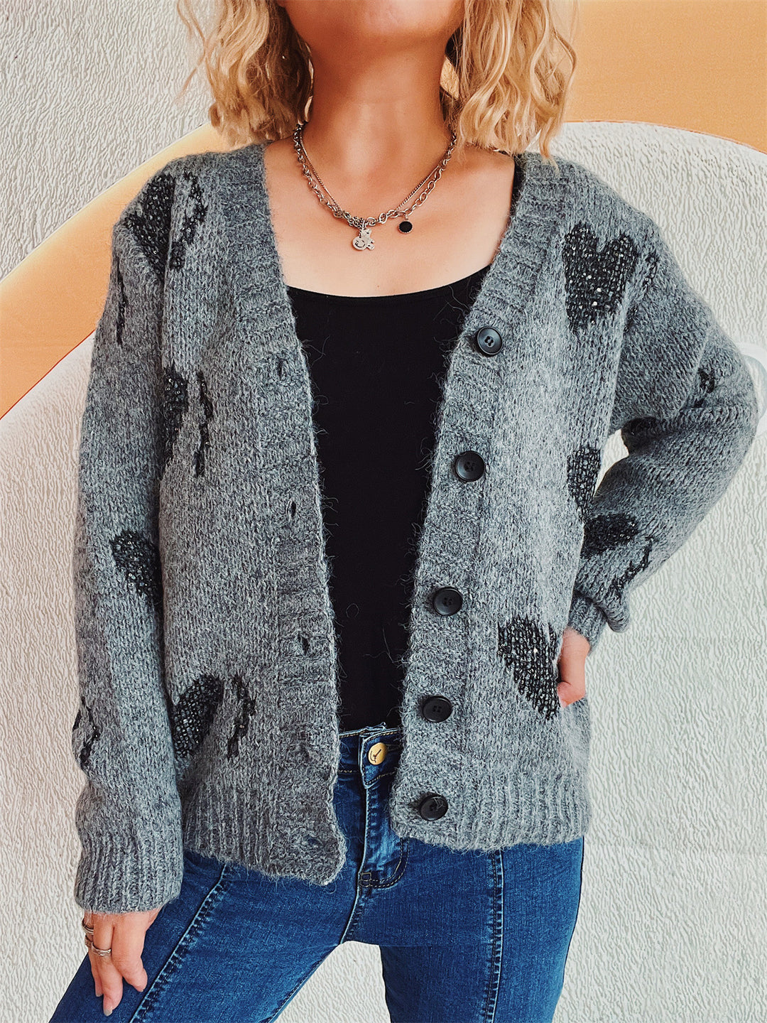 Kvindernes hyggelige cardigan med hjerte-design Stilla