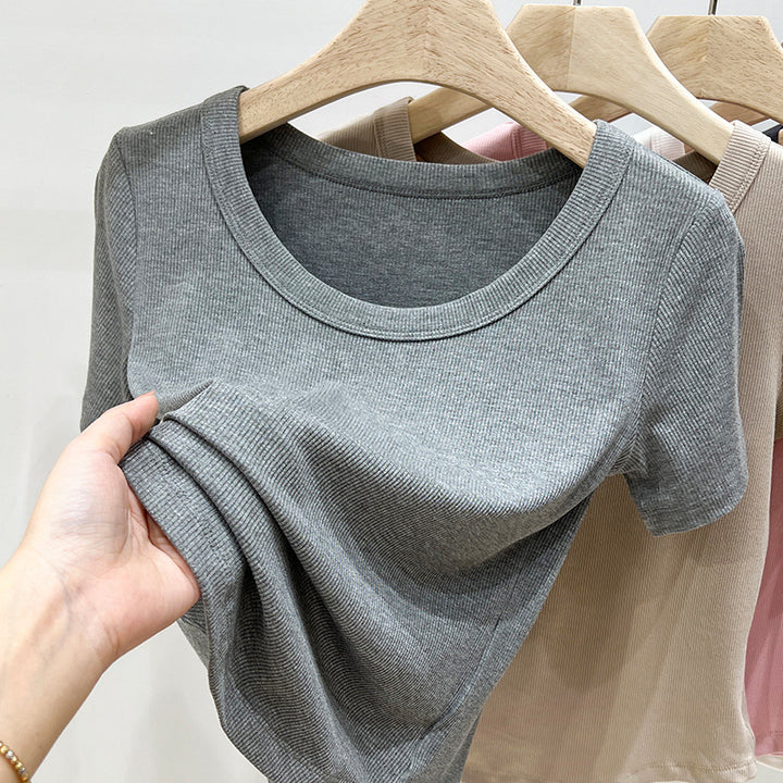 Dame Figurnært Kortærmet T-shirt med fin Ribstruktur Stilla