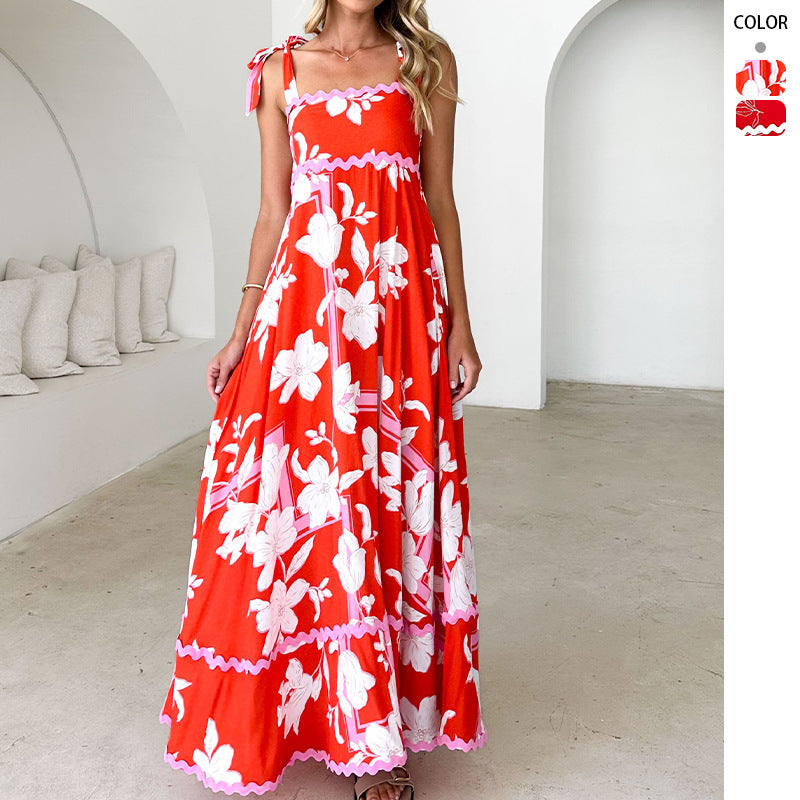 Kvinders maxi kjole med legende stropdesign og elegant print Stilla