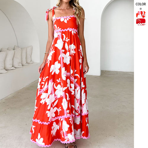 Kvinders maxi kjole med legende stropdesign og elegant print Stilla
