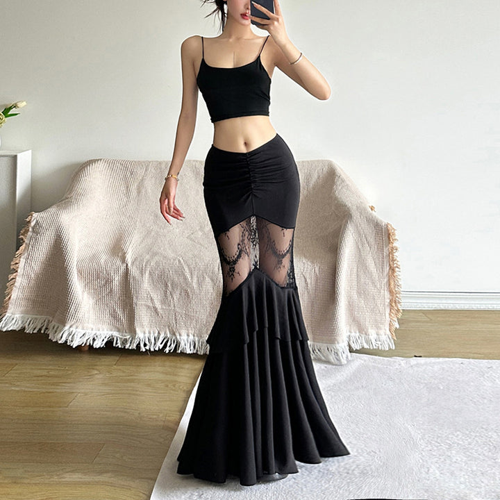 Dame Elegant stuftskørt med transparent spidsindsats og figursyet design Stilla