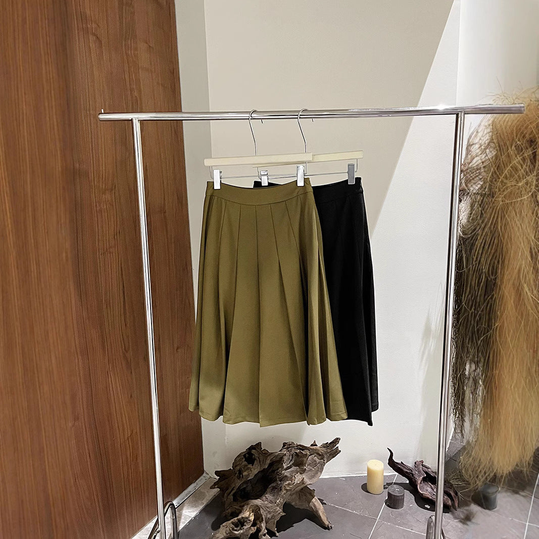 Dame elegant, svingende midi-nederdel med folder og høj talje Stilla