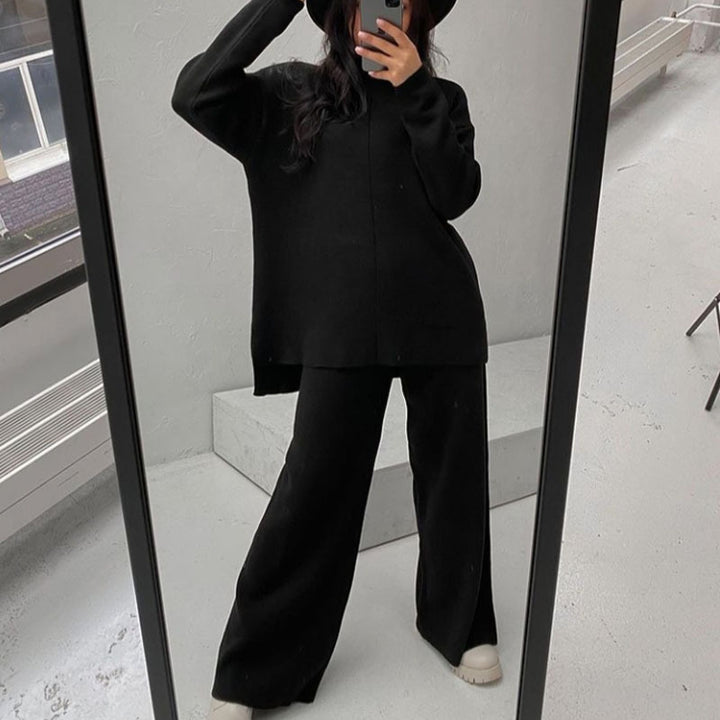 Dame Strik-Loungewear-Sæt med løstsiddende snit og afslappet stil Stilla