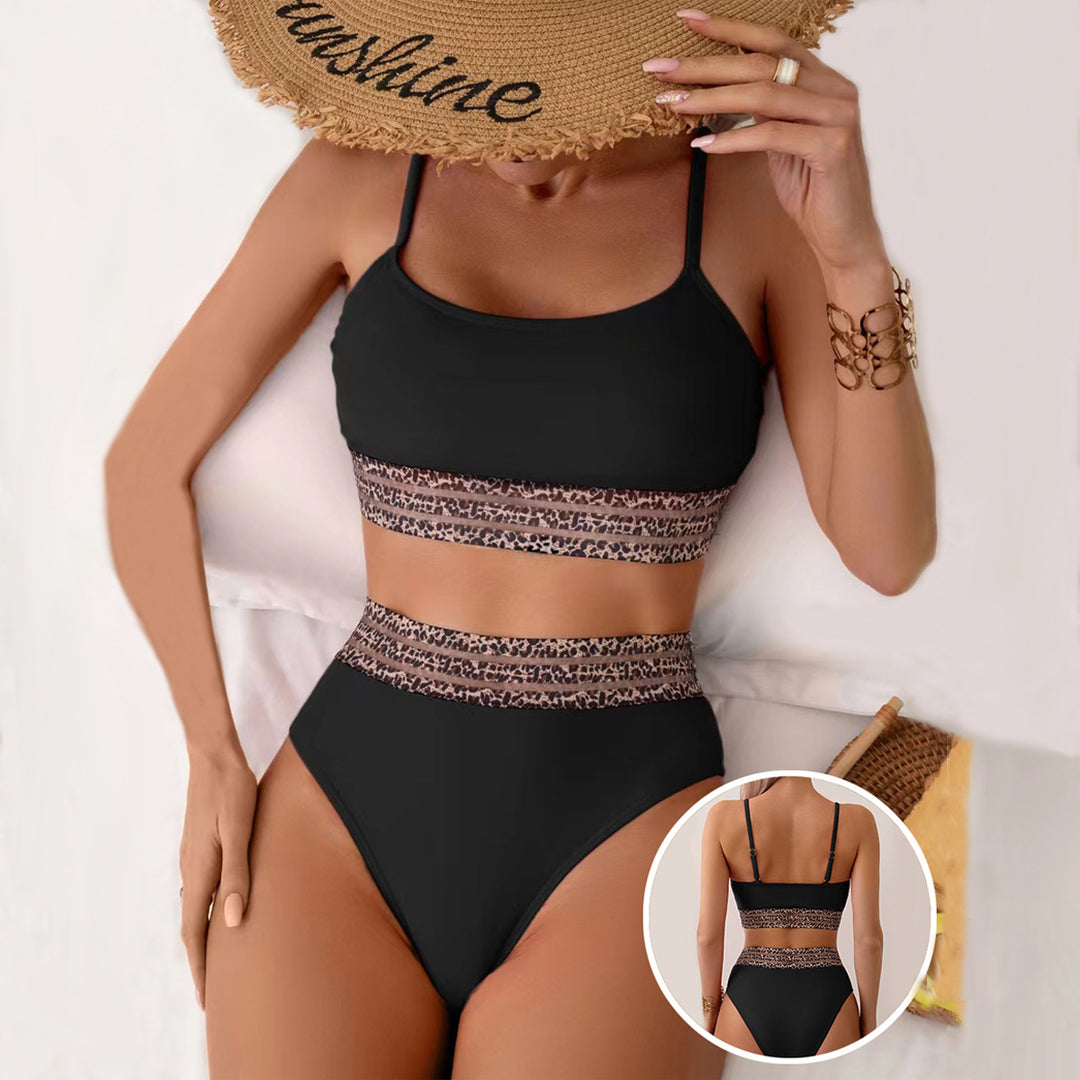 Dame Højtaljede Bikini-sæt med moderigtige Leopardsk_details Skovae